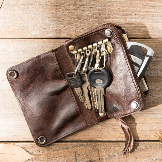 Clcey eignet sich für Herrenschlüsselbeutel, großes Kapazität Gemüse gebräunte Kuhwahnsinns -Kartettwalltaschen, Frauenkartenbeutel, Top -Layer -Kowide -Autoschlüssel, braune, obere Schicht Cowhide -Upgrade Taille Hanging