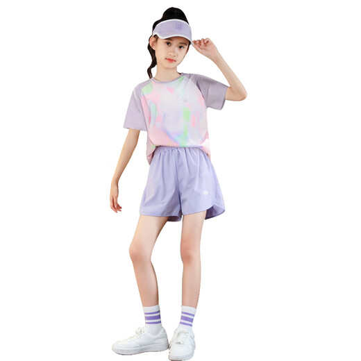 NICKYBABY儿童速干运动套装女童夏季洋气童装冰丝短裤两件套速干衣大童夏装 9889白色18410紫色 140 cm
