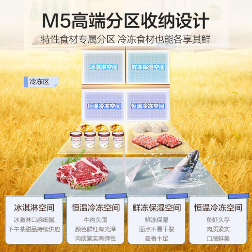 Haier 512-liter Mailang full-space fresh-keeping 594mm ultra-thin zero-embedded multi-door one-level frequency conversion air-cooled, frost-free, oxygen-blocking, dry and wet separate storage and sterilization household refrigerator with 20% national subsidy BCD-512WGHMD1BWLU1