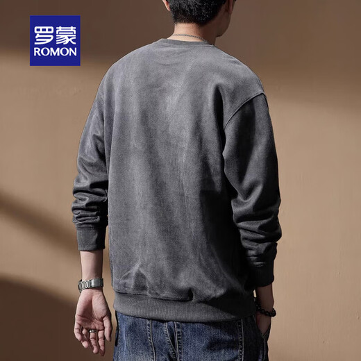 Толстовка ROMON из мягкой и удобной замши, мужская осенне-зимняя, в тяжелом весе, бархатная верхняя куртка больших размеров с длинными рукавами, мужская серая, 2XL, подходит на рост 160-180. Джин Джин равен 0,5 кг.