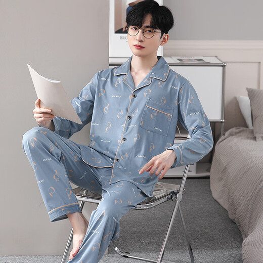 Langsha men's pajamas men's spring and autumn pure cotton long sleeves large size 2025 new cotton boys' autumn and winter home set WR 9921 WR 9921 men's model L [Suggested 95125Jin [Jin equals 0.5 kg]]