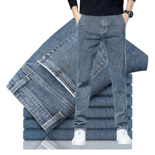 Feiyu Lee Offical Jeans Men's Summer Summer Style Men's Business Casual Solid Color Straight Prants Слитные джинсы Длинные брюки мужчины 9866 светло-голубые 32 размера [2 фута 5 Рекомендованные 140-145 джин [Джин равняется 0,5 кг]]