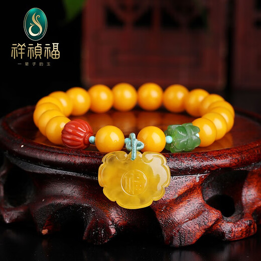 XIANGZHENFU JEWELRY amber raw stone beeswax bracelet female DIY Ruyi beeswax chicken fat yellow full honey bracelet 8mm