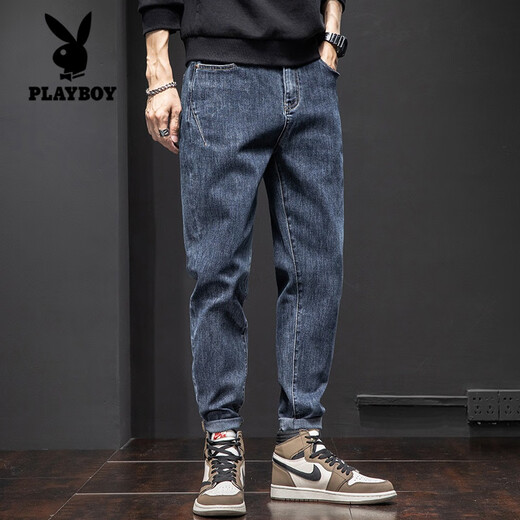 Playboy Jeans Men's Spring and Autumn Style Fashion Brand Loose Conical Harem Pants 2023 Autumn Stretch Straight Casual Long Pants 6621 Blue 29