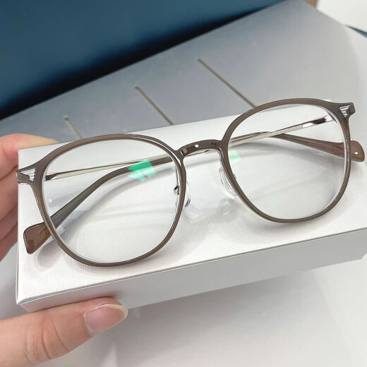 Shopkeeper Xiaohongshu cold brown color ultra-light large frame myopia glasses for women with standard students showing their faces and slimness, cold brown color (same as Xiaohongshu) flat light and no degree anti-blue light (high-end mirror box mirror cloth