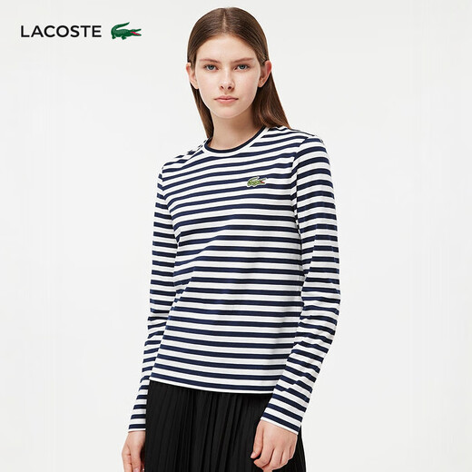 鳄鱼法国鳄鱼女装24秋季新款圆领时尚撞色条纹休闲长袖T恤TF9207 hhw/藏青色 38 /165