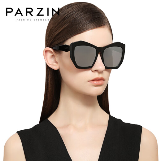 帕森（PARZIN）多边形板材大框墨镜女 防紫外线复古偏光太阳镜街拍驾驶镜 PZ9756 石纹框黑灰片