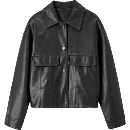 Shandubila is a smart and handsome classic versatile lapel pocket design motorcycle jacket women's leather jacket black L