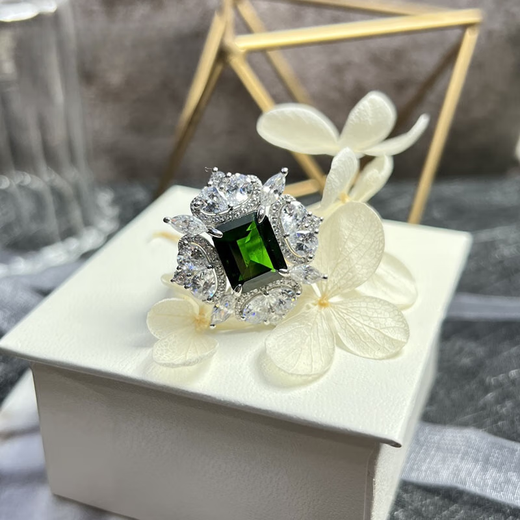 Duixin 4.50 carat diopside ring for women, natural colored gemstone jewelry, 925 silver inlaid jewelry, No. 13