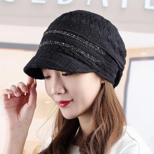 Departure Sky Cover White Hair Hat Thin Fifty-Year-Old Ladies Hat Light and Breathable Baotou Cap for Women Spring and Summer Elegant Wide Brim Basin Brown Two Thin Diamonds One Size 54-59cm Elastic