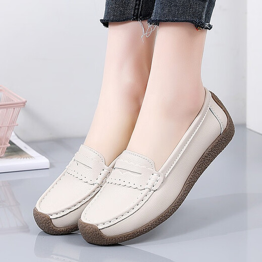 Mom's shoes spring and autumn super soft sole comfortable single shoes middle-aged and elderly women's shoes non-slip granny shoes ladies genuine leather beanie shoes khaki 36
