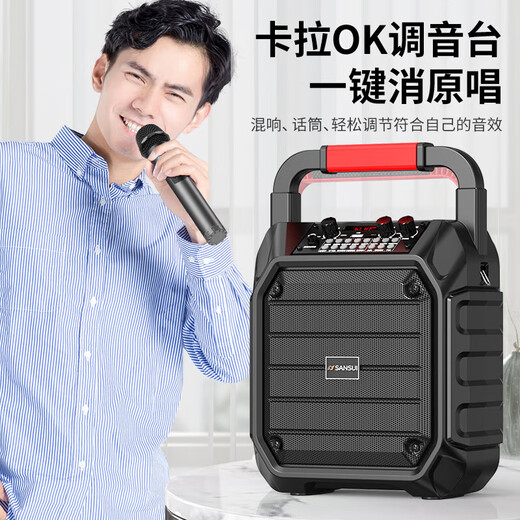Shanshui (Sansui) Altavoz Bluetooth inalámbrico Bluetooth Small House Square Dance Audio Amplificador All-in-One Player de altavoces de alto volumen de karaoke de karaoke E5 [Versión ultravilla] 32G USB Flash Drive sin micrófono