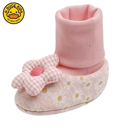 G.Duckkids Маленькая желтая утка детские носки обувь 0-3-6-12 месяцев загущенное осеннее и зимнее мягкое дно плюс бархатный теплый крышка для ног 0-1-летний сокровище 1 Пара розовый звездный цветок солнца [Весна и осенний клип внутренняя длина 13 см (рекомендуется 9-14 месяцев)