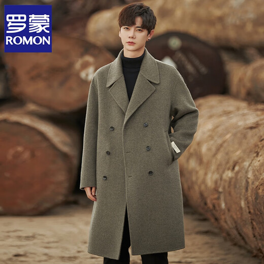 ROMON double-breasted wool wool jacket for men's mid-length autumn and winter double-sided fleece business coat for men's trench coat high-end taupe XL