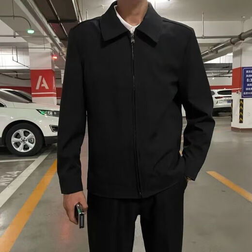 铭汇通行政夹克省部级套装外套男款三件套春秋季成熟稳重男装休闲套 行政夹克+白衬衫+黑色西裤三件 XL  高质量