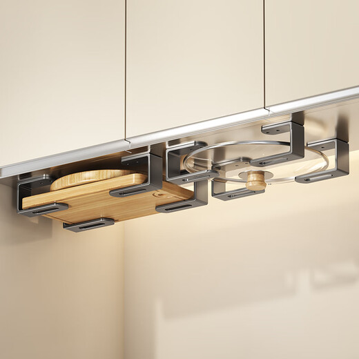 No-punch pot lid rack kitchen storage rack wall-mounted cutting board chopping board multi-functional wall storage artifact rack gray-thickened solid carbon steel 1 pair