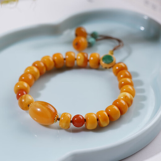 Longyin beeswax bracelet amber bracelet for women and men single circle with turquoise jade southern red birthday gift MZ about 10mm