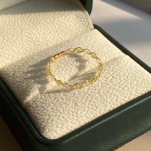 Moyun natural crystal peridot white moonlight olive green woven ring forest style small fresh retro pure beauty thin circle stacked peridot finger circumference 50mm