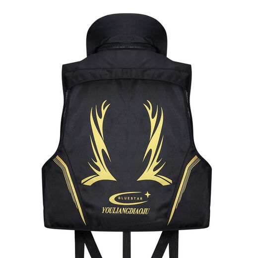 Life jacket fishing large buoyancy lure professional fishing vest adult boat multi-functional rock fishing life jacket sea fishing life jacket blue star black one size adjustable size