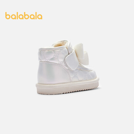 Balabala children's shoes children's boots girls winter baby cotton boots plus velvet thickening snow boots bow fashion warm and non-slip white tone 00311 21 size