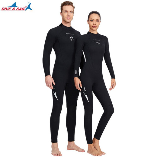 DIVE&SAIL swimsuit men's one-piece thickened 3mm sun protection warm super elastic wear-resistant cold-proof wetsuit swimsuit men's black L