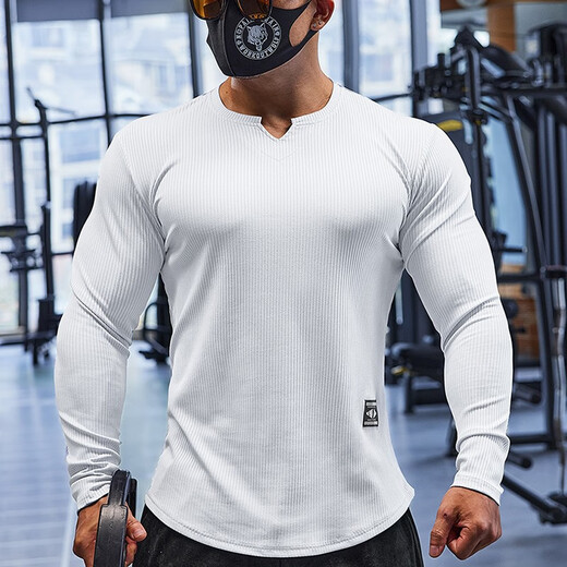 Lutielang sports long-sleeved fitness clothes T-shirt bottoming shirt men's elastic quick-drying muscle training running top gray XL