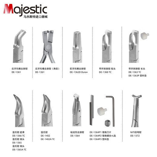 马杰斯特（Majestic）牙科正畸钳子细丝鸟嘴钳转矩钳弓丝末端弯制钳牙医技工钳口腔器械 通用钳 DE-1343A