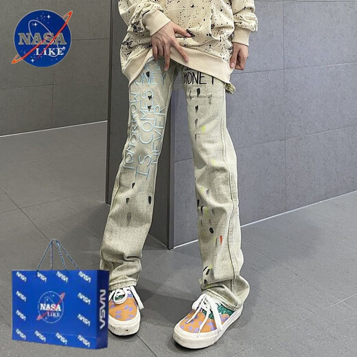 Nasalike pesado nuevo ambiente retro retro retro jeans de tinta con tinta recta bordada para hombres y mujeres tendencia 2025 suelto 695 jeans amarillo l