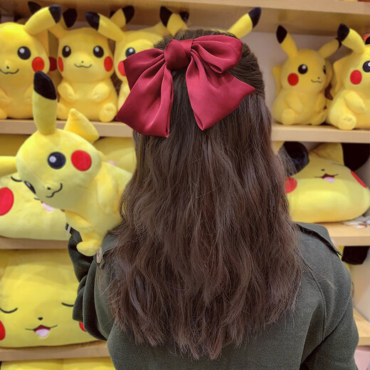 Lingmeng Korean style bow hairpin, princess hair, hair accessories on the back of the head, spring clip, big children's hairpin, performance accessories, red hairpin 1 piece