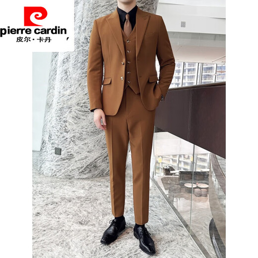 Pierre Cardin casual blazer men's solid color simple and versatile two-button British slim handsome suit trendy new product dark green suit + pants M