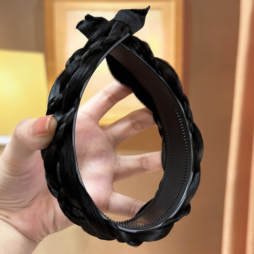 Tianzhuge White Hair Covering Headwear Daily Wear 2025 Summer Wide Wig Twist Braid Headband Women's Headband Pressed Hair Clip Hair Natural Black