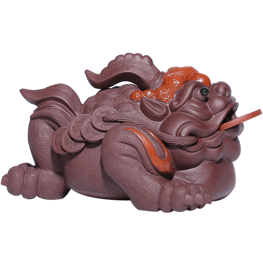 Zilaishun purple sand tea pet ornaments biting coins golden toad large can support the family kung fu tea set good luck in the head good luck in the head