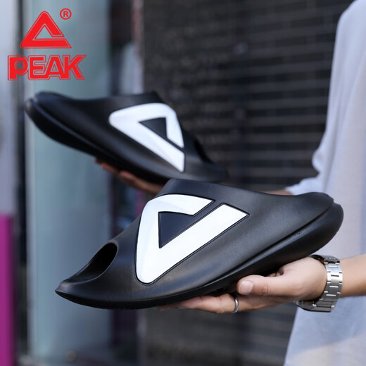 匹克态极拖鞋小胖拖男女款2025夏季新款户外沙滩运动拖鞋居家舒适凉拖 黑色/乳白 45