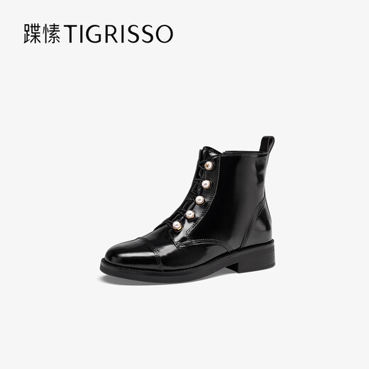Luansu 2024 Herbst und Winter Neue weiche Kuhpferd Martin-Stiefel neue chinesische Stil-Falten-Frauenstiefel TA54703-12 Schwarzes Cowide Leder 36 230mm