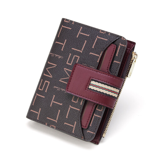 MashaLanti small wallet women's short fashion letter folding wallet card bag large capacity coin purse K1149 burgundy