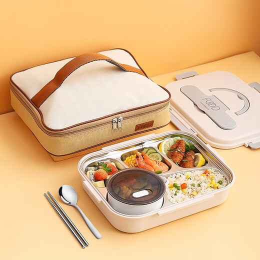 Lai Miaoyi lunch box for office workers, enlarged compartments, student lunch box, heatable and insulated separated dinner plates, adult sealed lunch box, five compartments, 2400ml, spoon, chopsticks + soup bowl