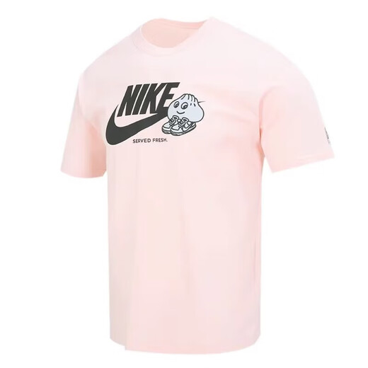 Nike (Nike) Kurzärärmiges T-Shirt für Herren Sommersportwear Lose Baumwolldruck, gelegentlich gestapelte gestickte, leichte halbärmelige Top FB9804-686 Pink XL