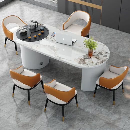 Slate tea table and chair combination, one table and five chairs, modern and simple office all-in-one tea table, Kungfu tea set, tea set, 1.2-meter tea table, glossy slate, single tea table (excluding chair)