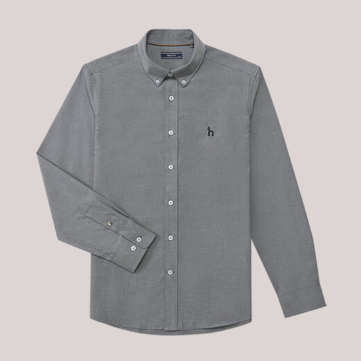 HAZZYS Men's Autumn Cotton Shirt Business Casual Commuting Long Sleeve Shirt Men ASCZK1BCF10 Black BK L (175/96A 48)