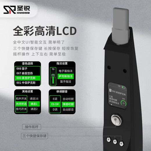 圣锐SR6000电吹管乐器国产笛子电萨克斯葫芦丝老年初学者电子吹管 出厂配置+软包+脖带大礼包