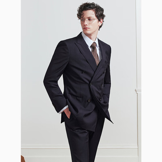 By Creations Pure Wool Business Suit Men's Double-breasted Groom's Wedding Dress Formal Groomsman's Suit Navy Blue Size 50 For trousers size please contact customer service for remarks