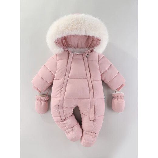 Ha Meng Deer baby jumpsuit hooded plus velvet thickened infant and toddler jumpsuit 2025 winter new style jumpsuit HY thick climbing double zipper beige 66cm 66 size recommended 0-3 months