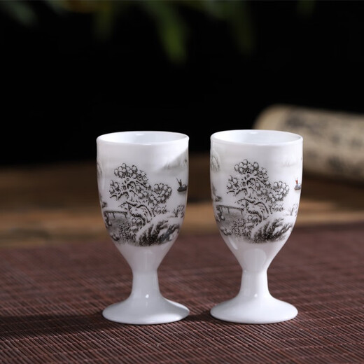 Tao Qinquan white wine cup, ceramic goblet, wine set, small wine cup, Jingdezhen blue and white porcelain, Fortune Lotus 10 wine glasses