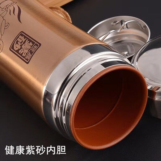 雄沃驰杯紫砂茶杯紫砂内胆保温杯大容量家用水杯定制礼品杯 500ml 紫砂+紫色-简易包装 宜兴紫砂(保温1小时左右)