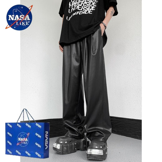 NASALIKE重磅美式痞帅机车皮裤男春秋季oversize高级感宽松休闲百搭阔 黑色 (高质量款) L