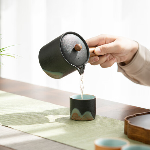 SUSHI CERAMICS hand-painted glaze colorful Qianlijiangshan tea set gift box side handle pot five-color cup cultural and creative souvenirs