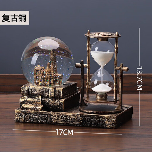 贝初众生日礼物女生沙漏水晶球八音盒送男朋友创意桌面摆件毕业礼工艺品 巴黎铁塔水晶球-复古金色 【沙漏+音乐底座+灯光】