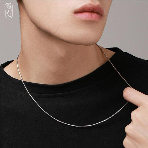 Rose Teddys925 silver necklace men's trendy brand versatile sterling silver snake bone chain men's fashion thin clavicle chain women's and boys' silver jewelry thick 2.0mm long 45cm S925 silver plated platinum