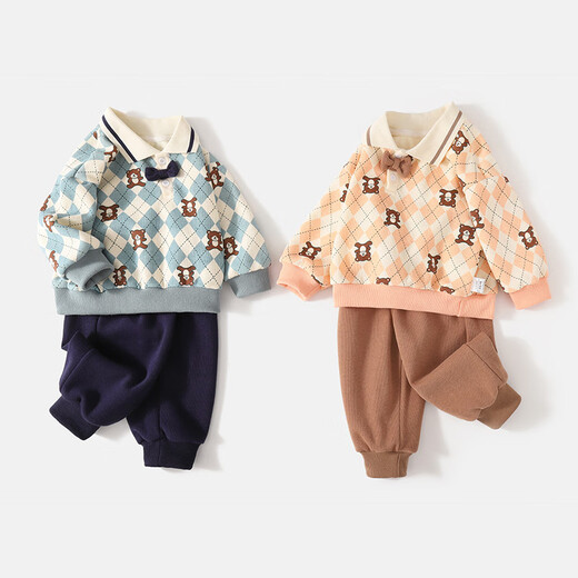 赢一贝（Yingyibei）宝宝套装春秋新款儿童上衣裤子春季洋气男童春装帅气小童潮两件套   蓝色 90