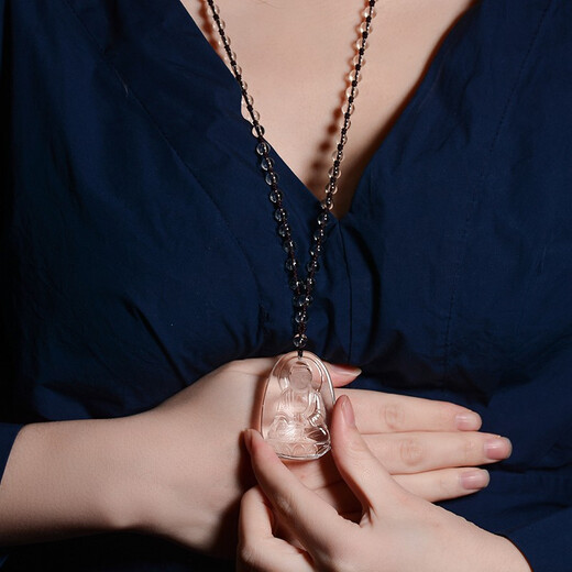 MARDOTG White Crystal Native Buddha Pendant Void Bodhisattva Amulet Men's and Women's Necklace Rabbit Manjusri Bodhisattva with Bead Chain